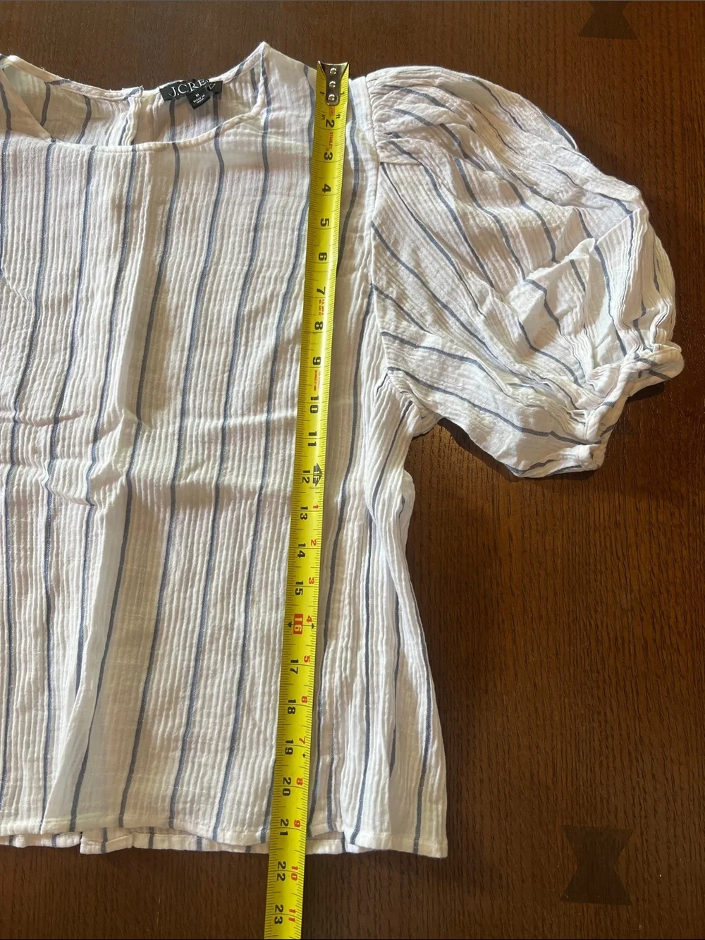 J. Crew Cream and Blue Striped Puff Sleeve Blouse in M